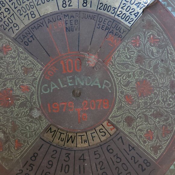100 Year Perpetual Calendar Brass Stand Up 1979-2078 Desktop Disc w Stand UNIQUE - Picture 8 of 10